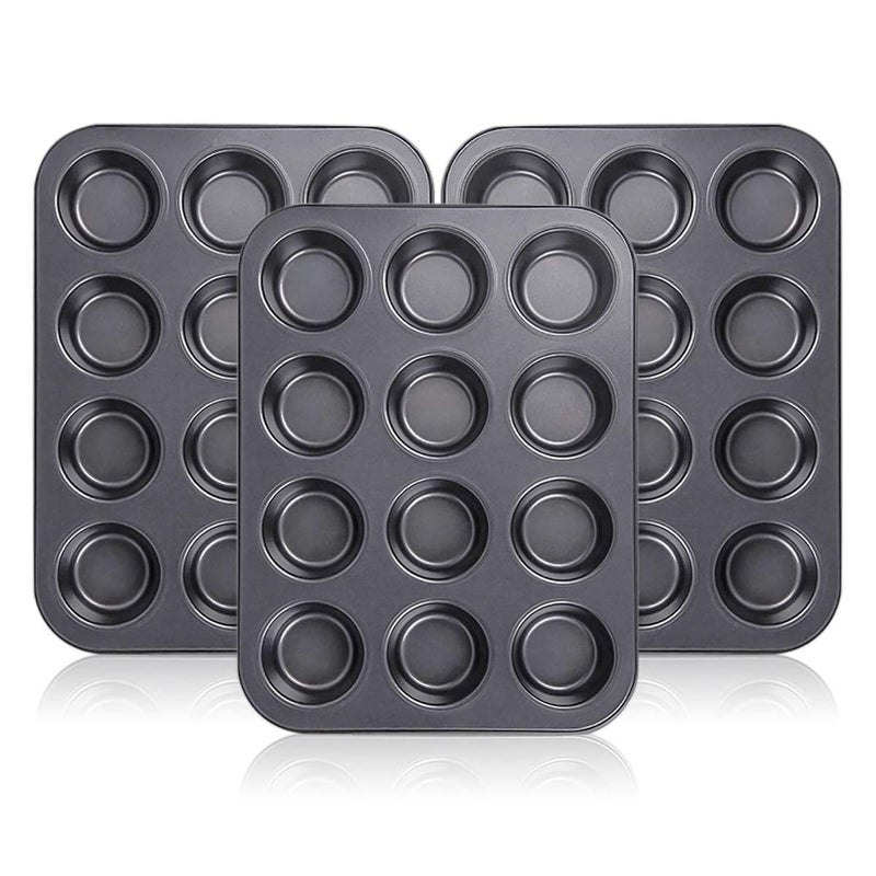 Kingrol 12-Cup Muffin & Cupcake Pans, Set of 3 Baking Pans, Non-stick Bakeware, 1.1" Deep - Image 1